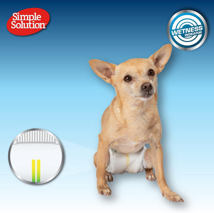 Simple Solution male dog wrap wetness indicator strip before and after use demonstration.