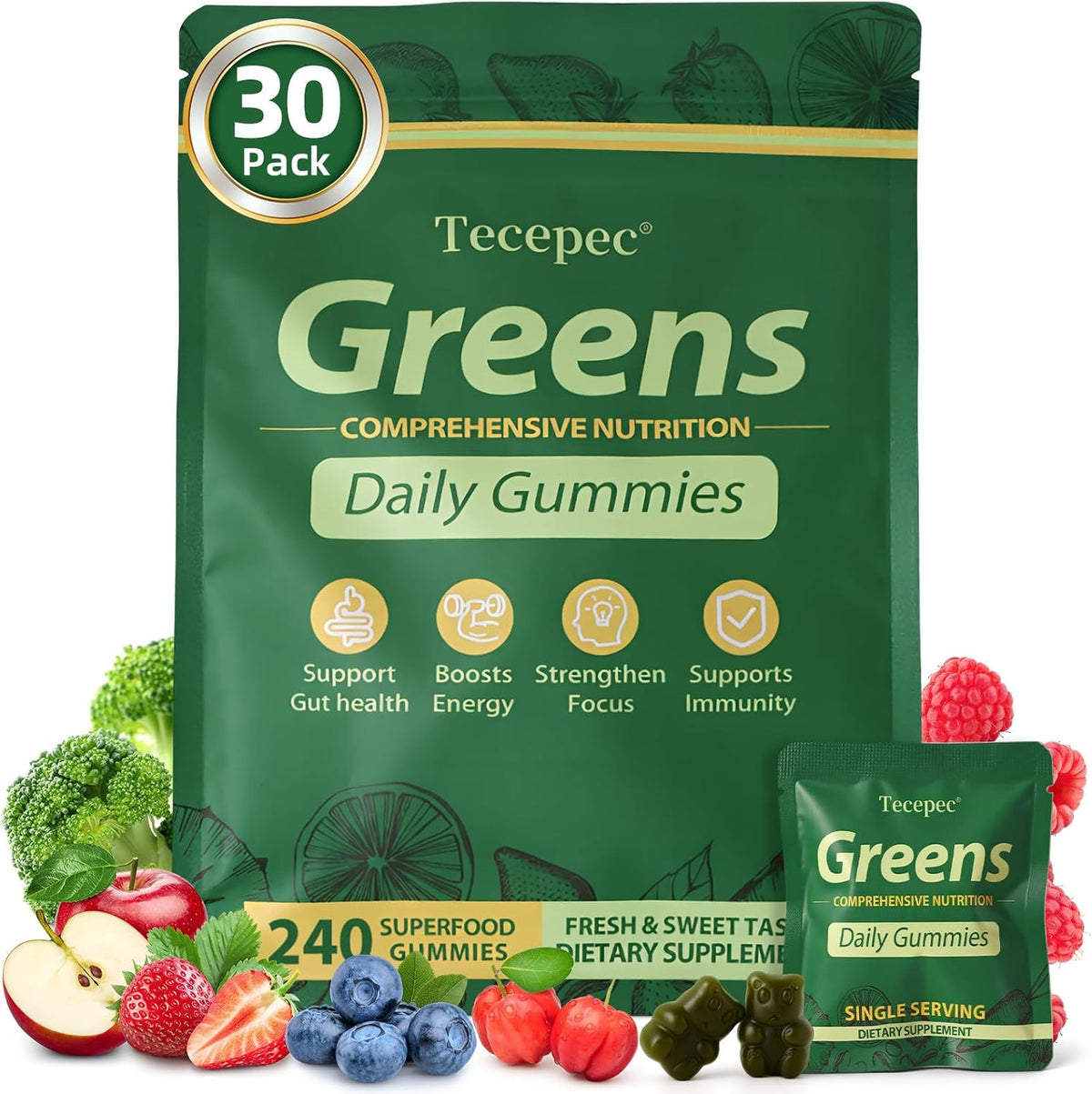 Tecepec Greens Daily Superfood Gummies front packaging view