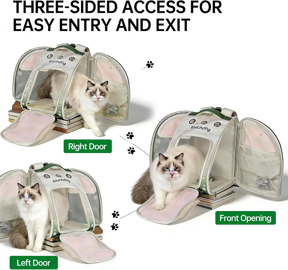 Touchdog secure dog bookbag for hiking folded flat showing its convenient collapsible storage feature.