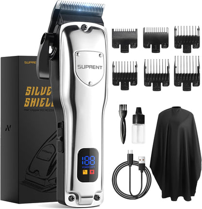 SUPRENT professional hair clipper front view showing digital LED display screen