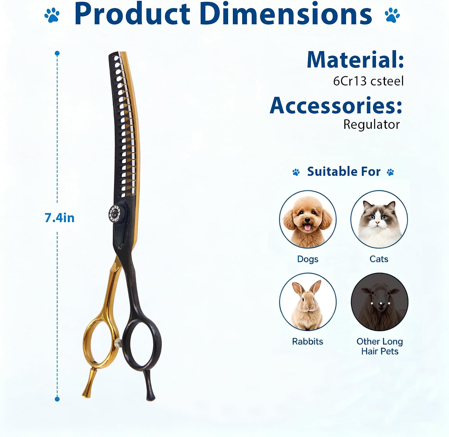 Close up view of the 21 T-shaped thinning teeth on the professional pet texturizing shears.