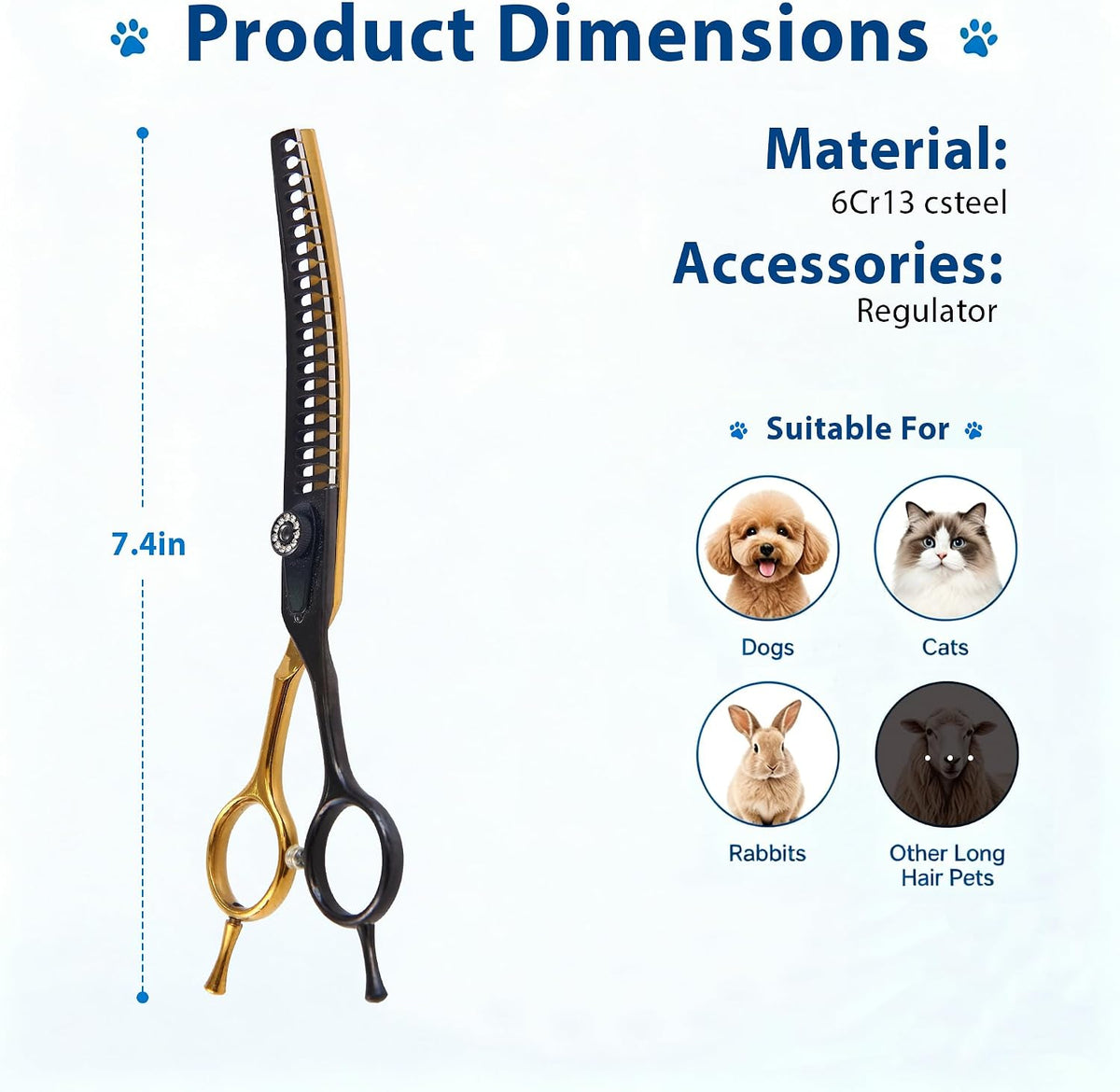 Close up view of the 21 T-shaped thinning teeth on the professional pet texturizing shears.