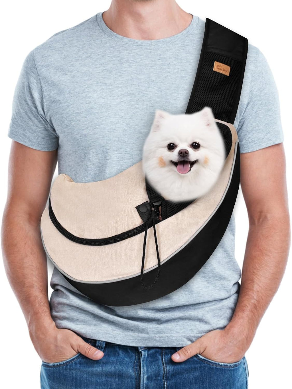 Cuby Pet Sling Carrier for Small Dogs Cats,Adjust Drawstring & Zipper Security Hook Triple Designs for Pets' Securty Dog Bag,Breathable Travel Pet Puppy Sling Carrier (Purple, M (5-10 lbs)) - Image 9