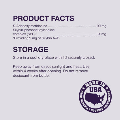 Active ingredients label on Nutramax Denamarin liver support supplement