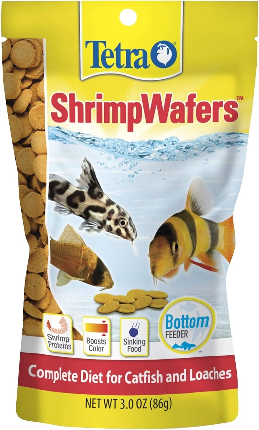 Tetra ShrimpWafers Complete Diet for Catfish and Loaches 3 Ounce front view