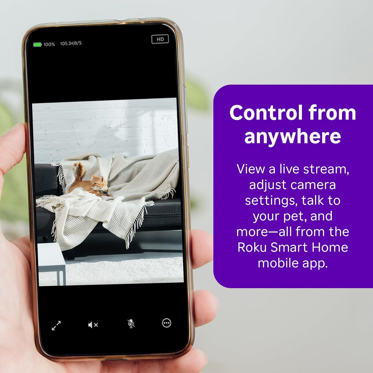Back view of Roku security camera showing power connection