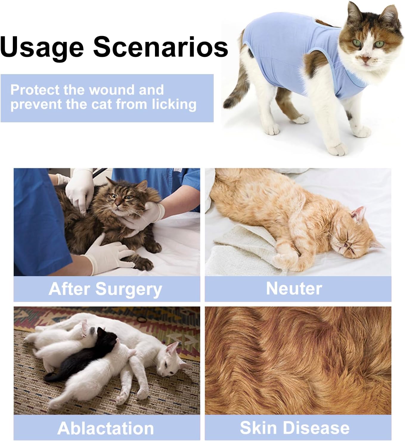 QIYADIN blue pet recovery wear showcasing the soft breathable modal fabric