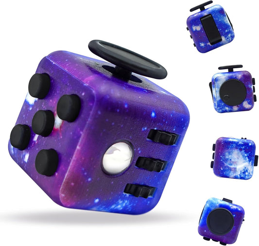 ANABGI Fidget Toy Cube front view showcasing the galaxy design buttons for stress relief.