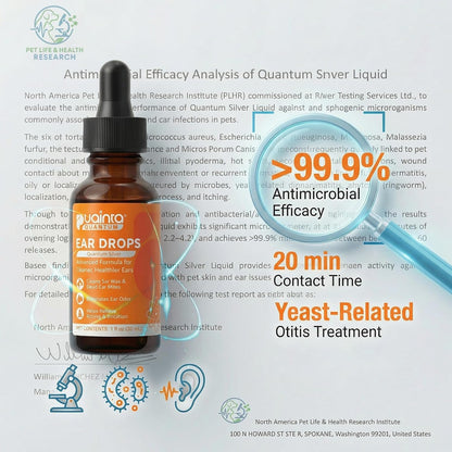 Close up of Puainta ear drops label for dogs and cats