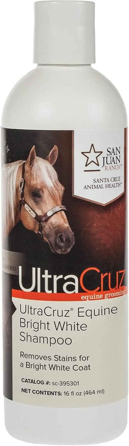 UltraCruz Equine Bright White Horse Shampoo sixteen ounce front view showing premium purple formula label