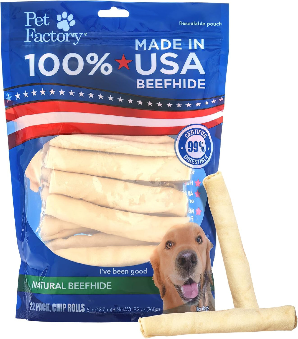 Pet Factory 100% Made in USA Beefhide Chip Rolls Dog Rawhide Chews,Thick,Dog Chews Long Lasting from American Cattle,Dog-Chew Bones,5 Inches,22 Count (Pack of 2) - Image 10