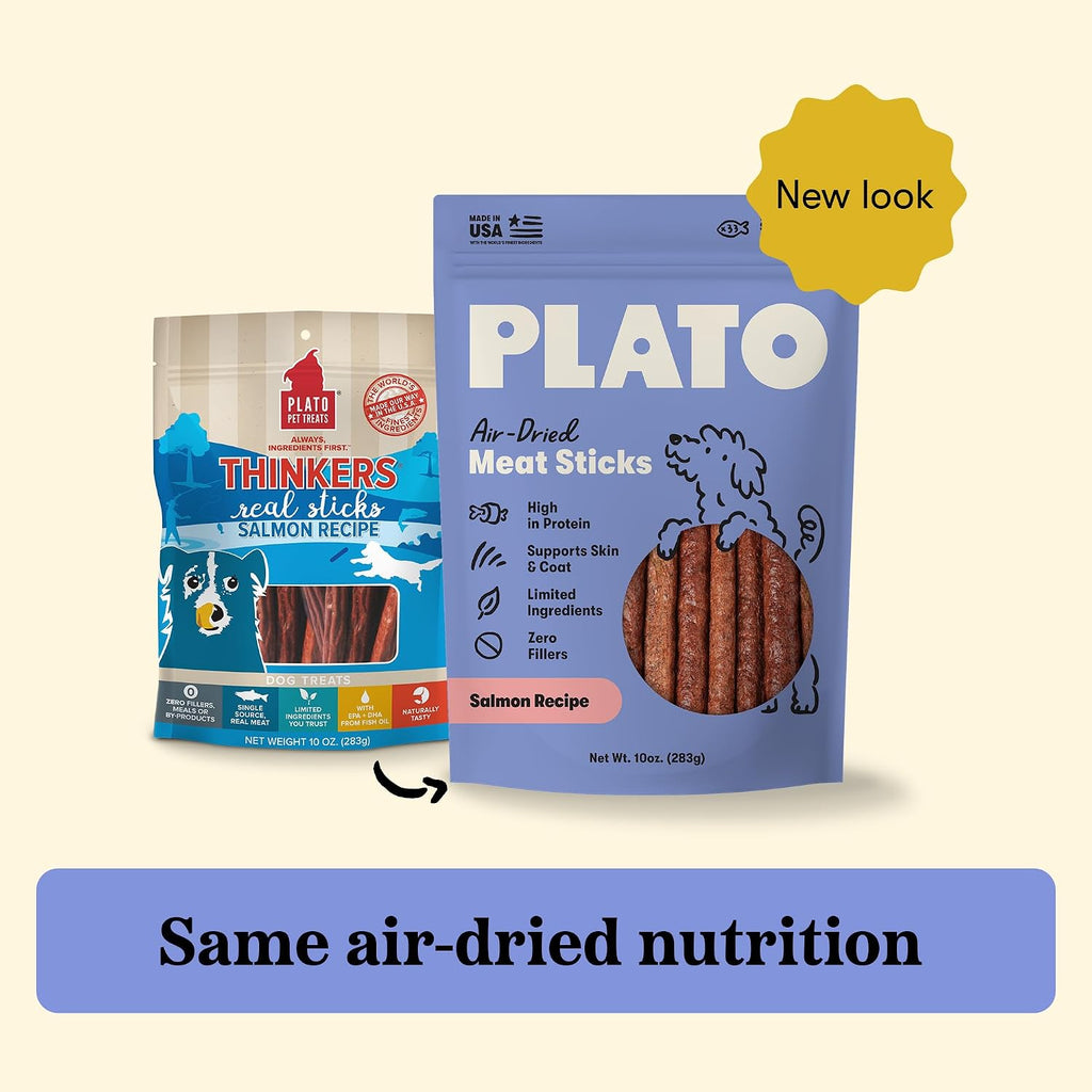 Air dried salmon meat sticks for dogs displaying a soft chewy texture
