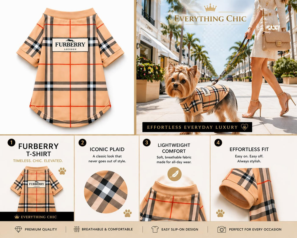 Cute puppy wearing stylish luxury dog clothing