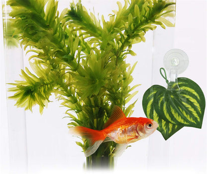 SLSON fish feeder clip holding artificial plants to create a natural aquarium backdrop.