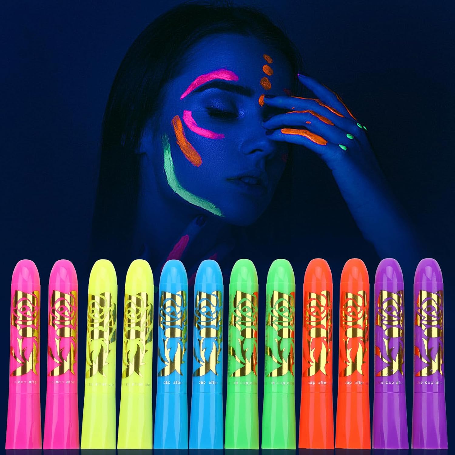 Eyigylyo 12 piece glow face and body paint set front view