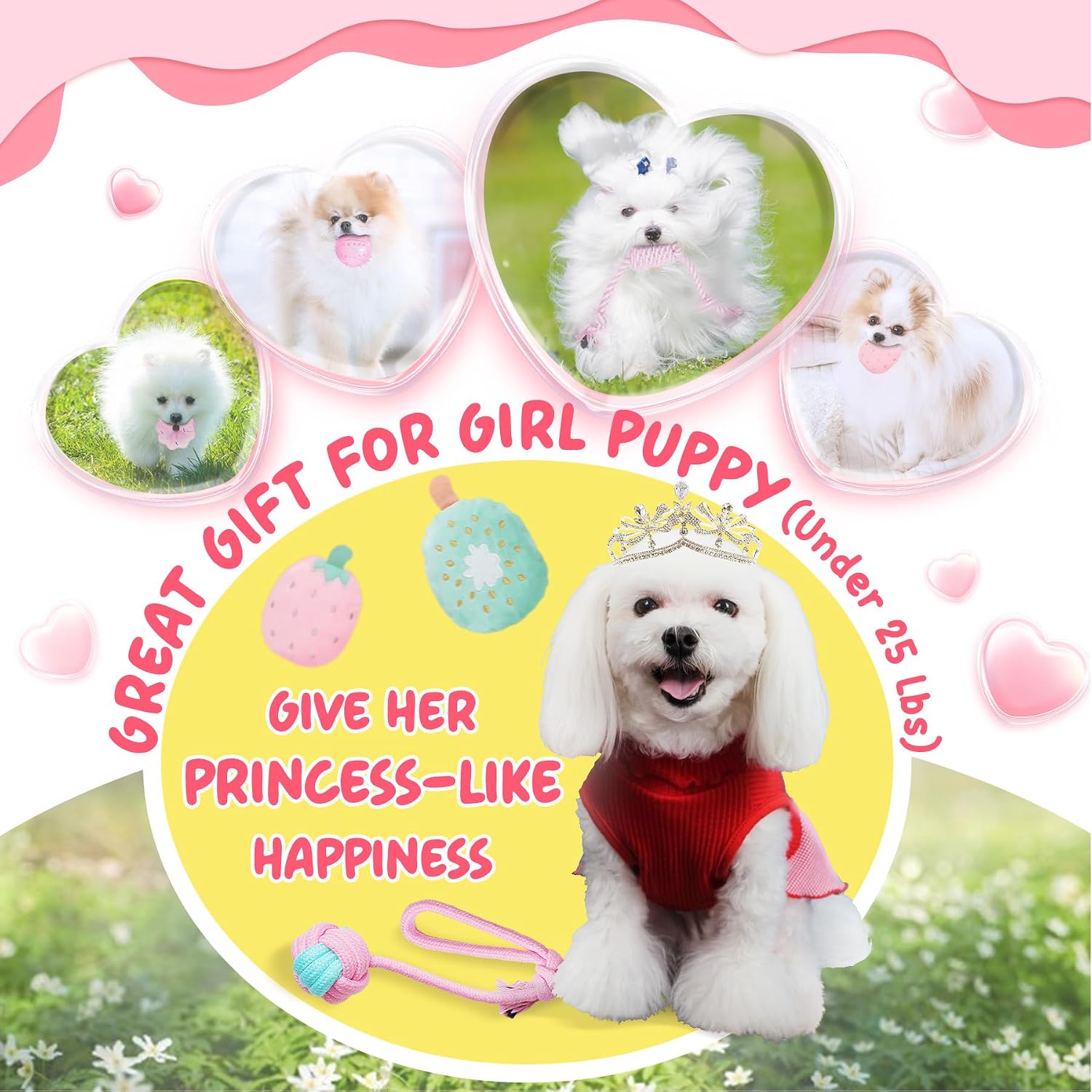 XIUGOAL pink cotton rope toys and squeaky plush shapes for puppy boredom