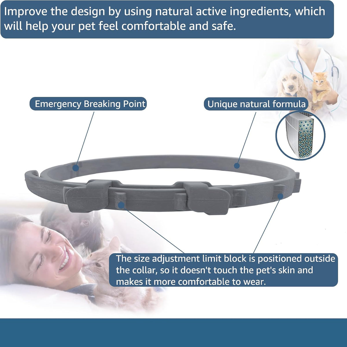 Adjustable cat collar for flea and tick prevention