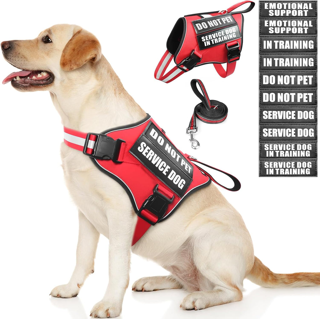 Service Dog Vest Harness and Leash Set+10 Patches,No Pull&Adjustable Reflective Dog Harness with Soft Padded Handle for Training/Everyday,Fit Small/Medium/Large/Extra-Large Dogs(Red M) - Image 13