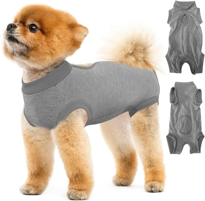 Lukovee stretchable pet recovery suit grey medium full body coverage