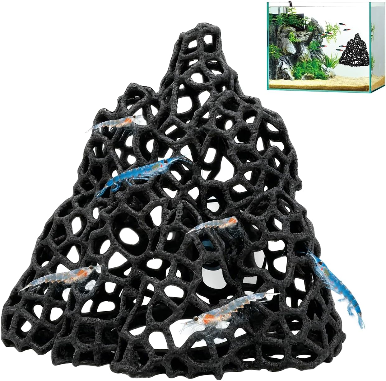 TYZEMKO aquarium betta fish hideout cave front view black coral design.