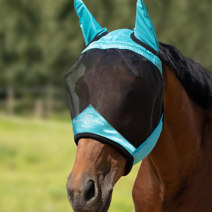 Harrison Howard CareMaster Pro Luminous Horse Fly Mask Teal front view