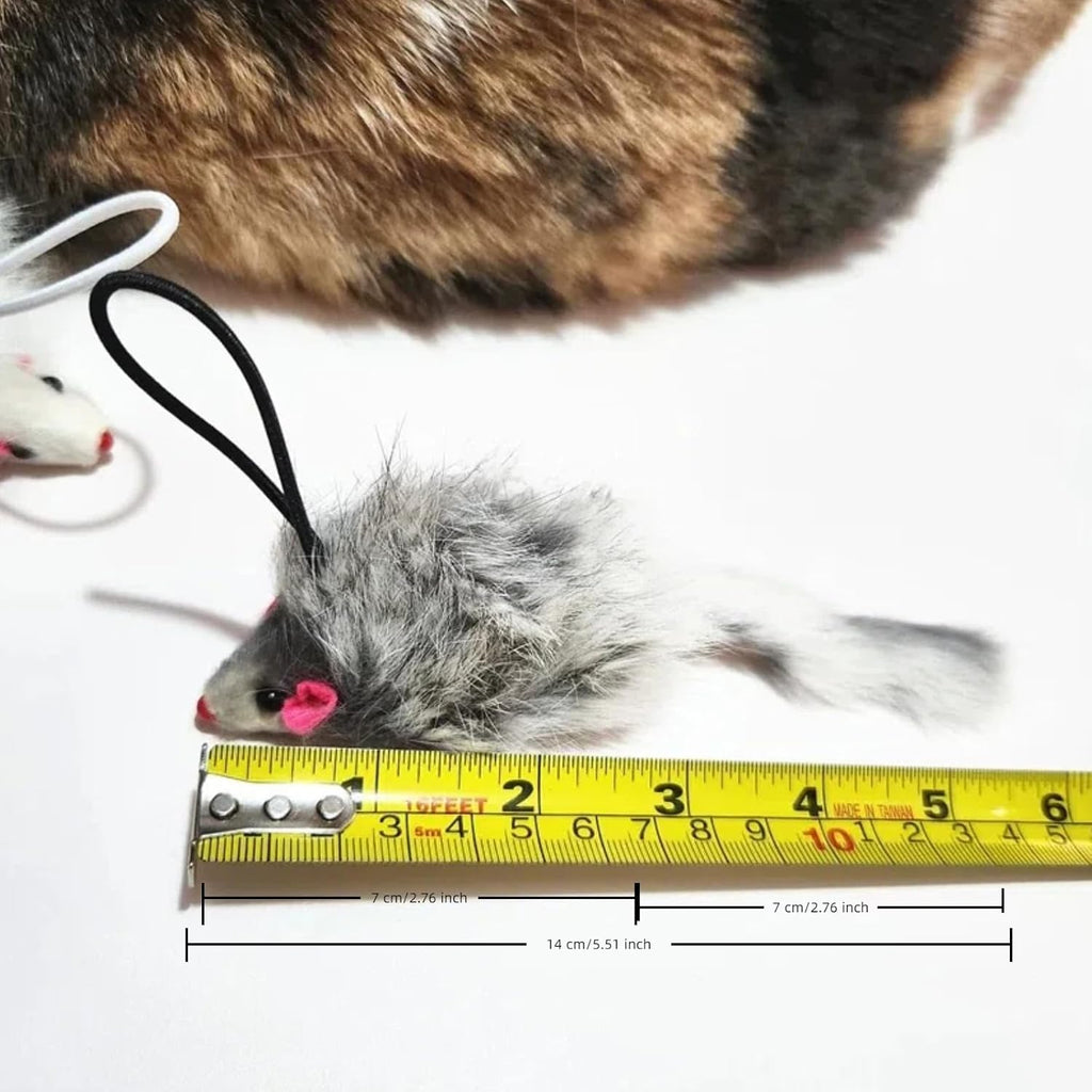 Handmade non toxic rabbit fur mice cat toys showing durable extra wide tails