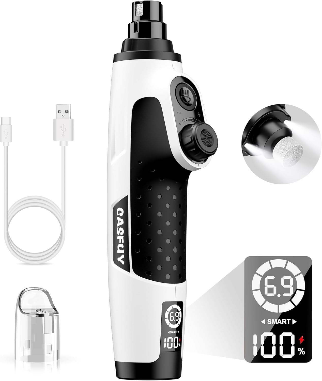 Package contents of Casfuy Smart 6-Speed Dog Nail Grinder