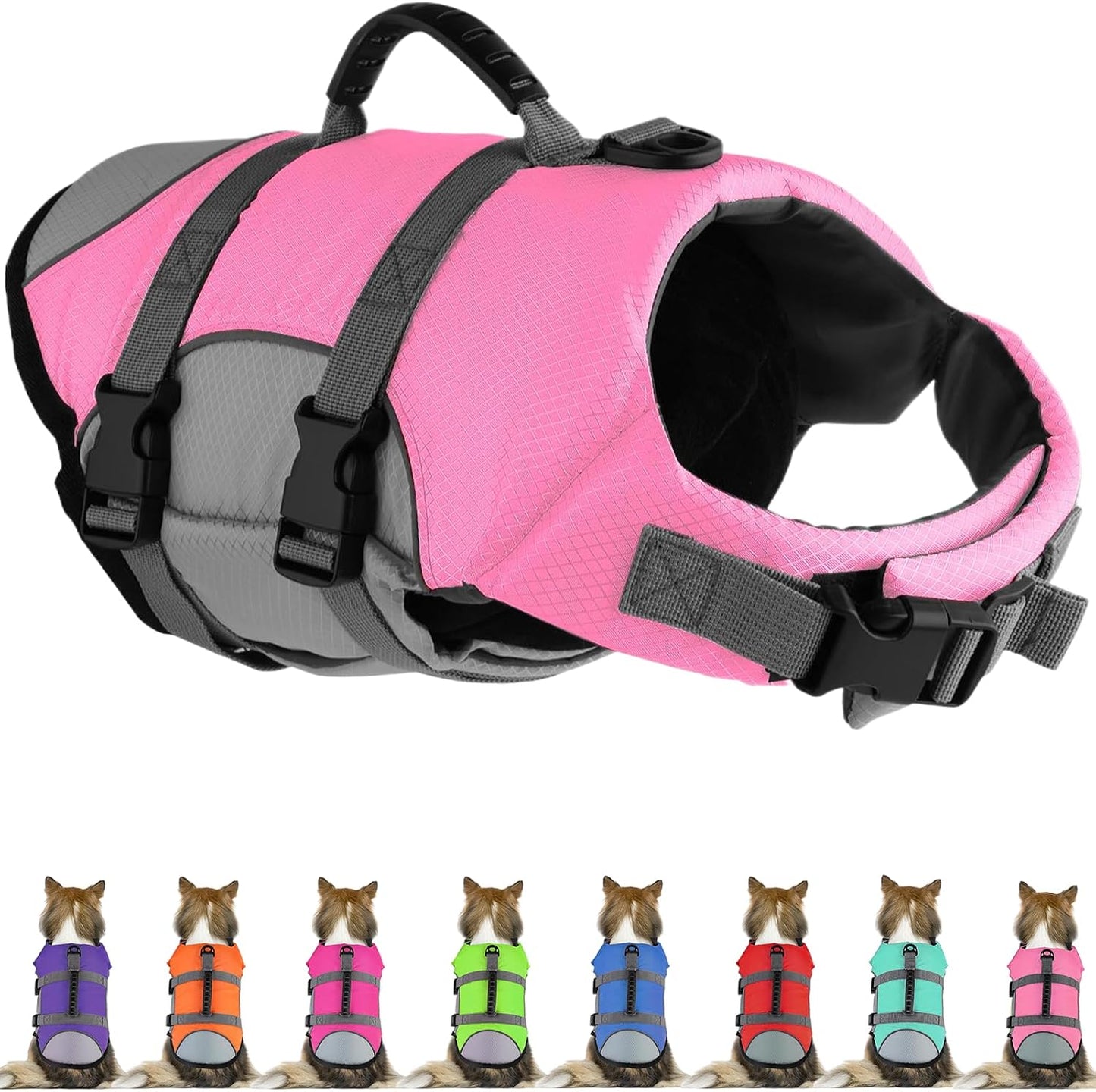 Mklhgty Dog Life Jacket, Reflective & Adjustable, Hawaiian Style, for Small Medium Large Dogs, Polyester & Cotton, Floral Pink, L - Image 13