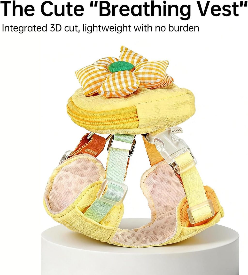 Reflective safety details on Touchdog yellow harness for small dogs