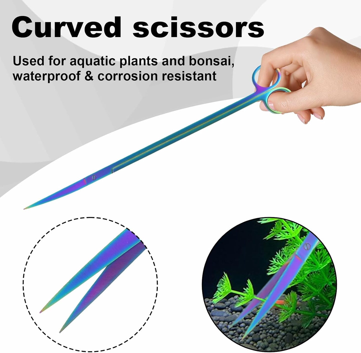 Funnytek 4 in 1 anti rust aquascape tools arranged next to the included black velvet pouch