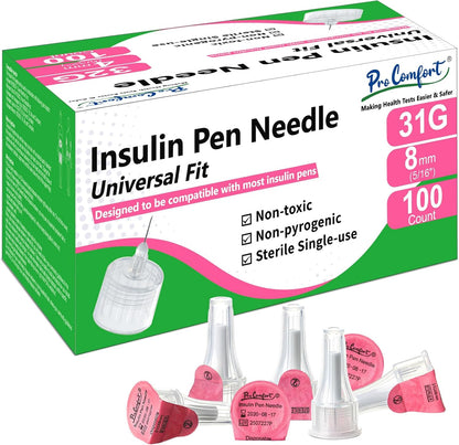 Pro Comfort Insulin Pen Needles front view 100 count box for diabetic care