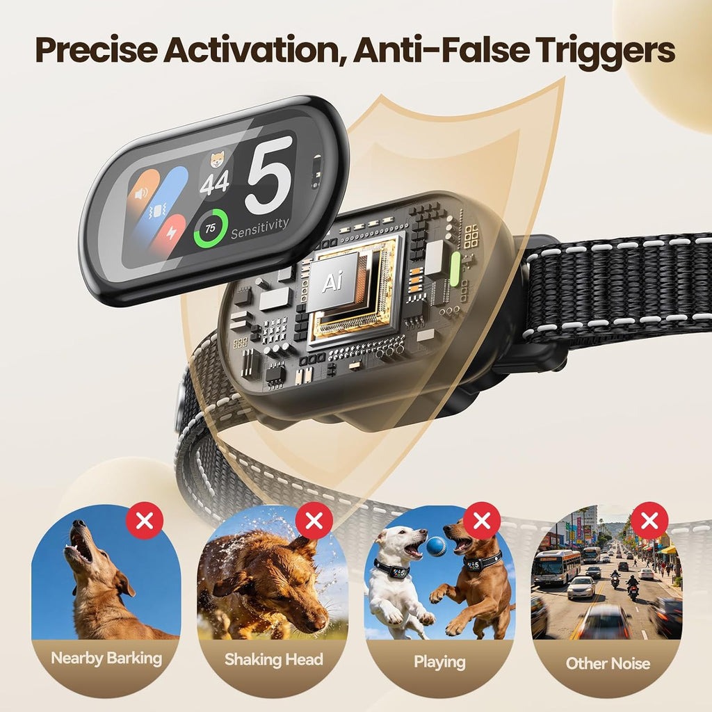 Zellar bark collar user interface with sensitivity settings visible