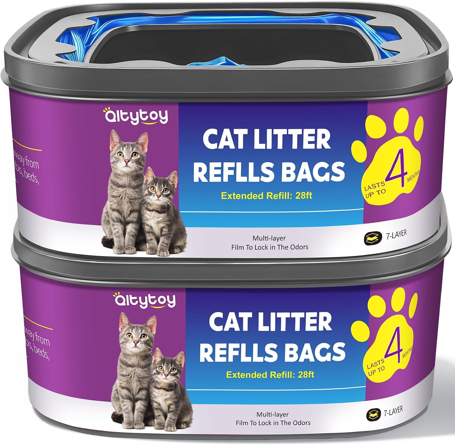 Qltytoy cat litter refill bags jumbo two pack front view premium pet waste cartridges
