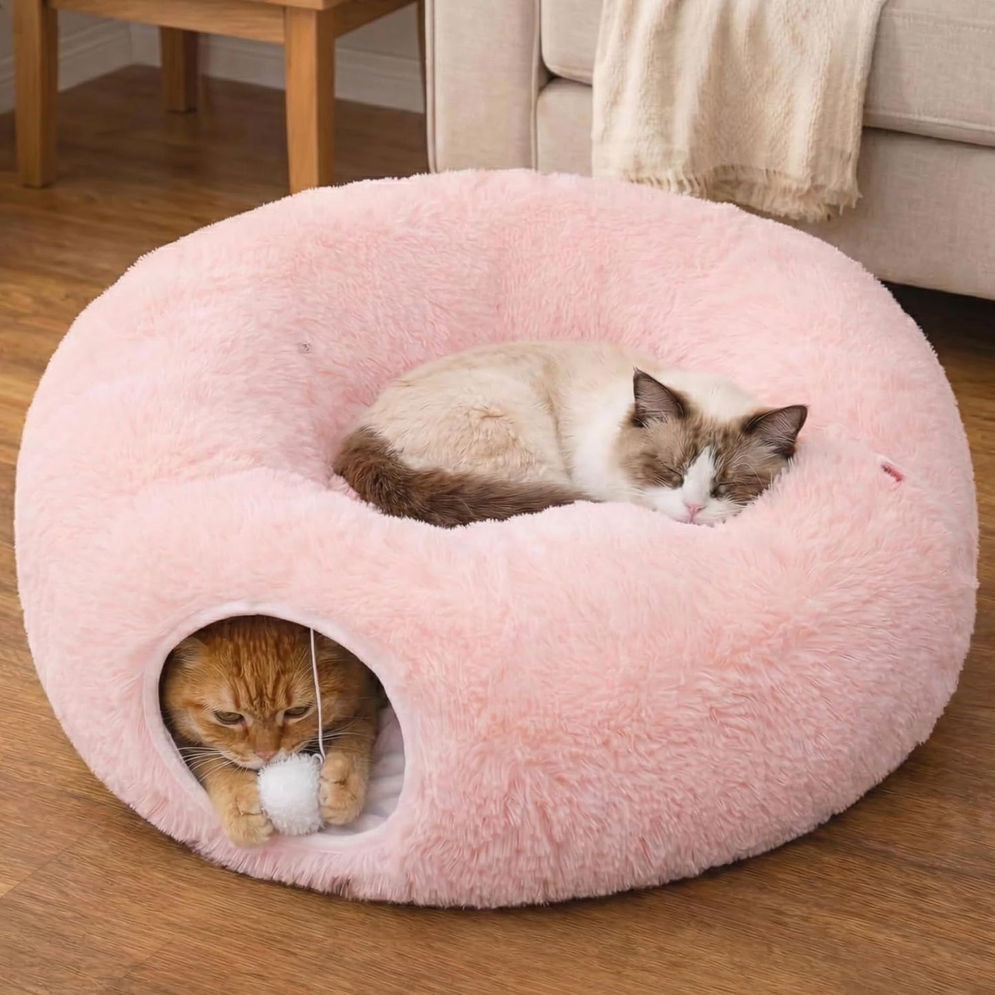 Meowfia Indoor Cat Tunnel with Donut Bed - Large Flexible Play Space for Multiple Pets - Circle or Snake Shape, Cozy Lounge (Jungle Nest) - Image 11
