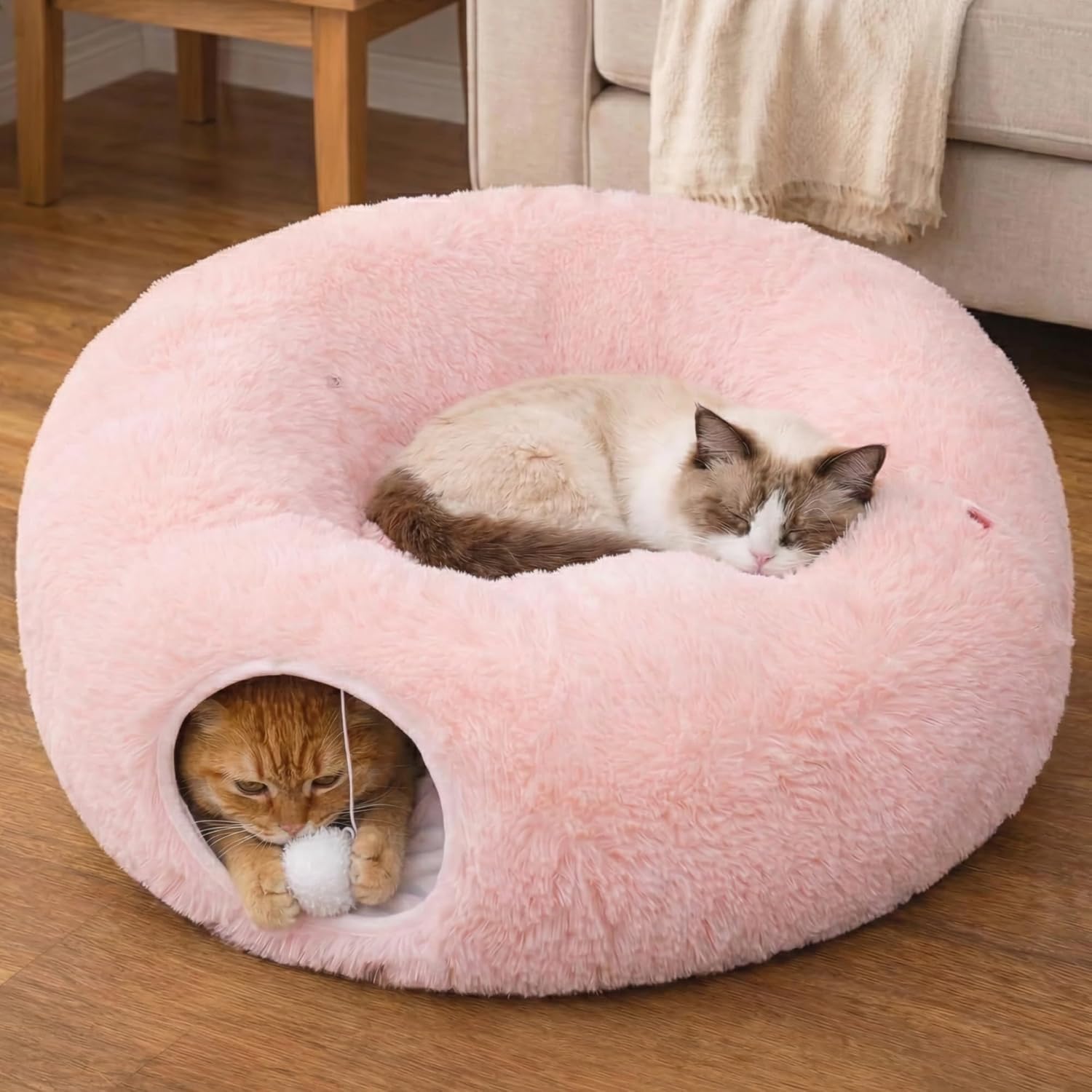 Meowfia Indoor Cat Tunnel with Donut Bed - Large Flexible Play Space for Multiple Pets - Circle or Snake Shape, Cozy Lounge (Jungle Nest) - Image 11