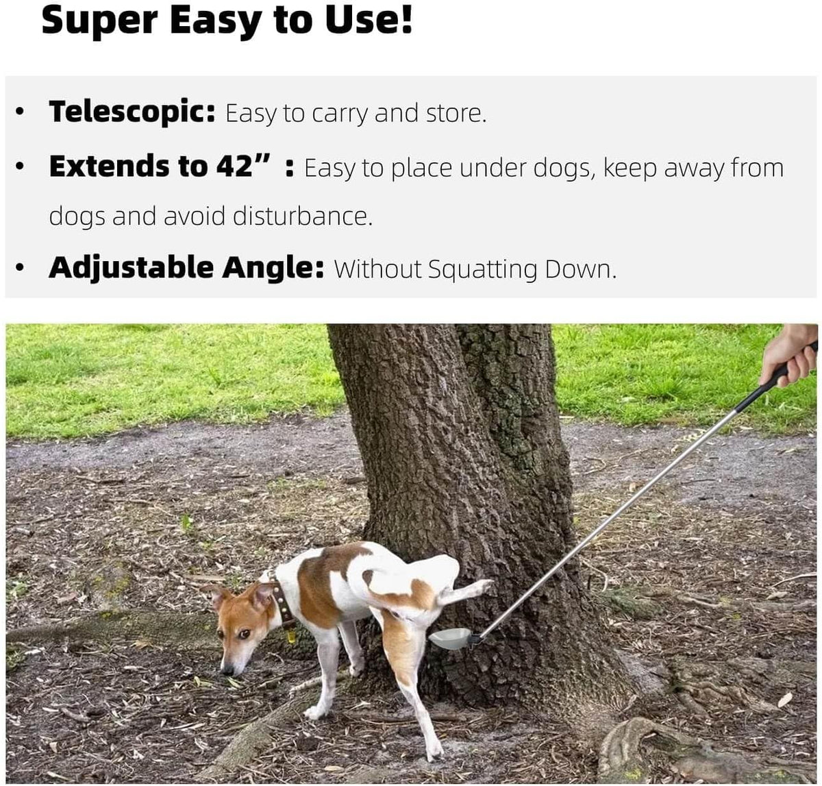 Adjustable angle pet pee collector stick with interchangeable spoons for small and large dogs