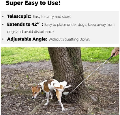 Adjustable angle pet pee collector stick with interchangeable spoons for small and large dogs
