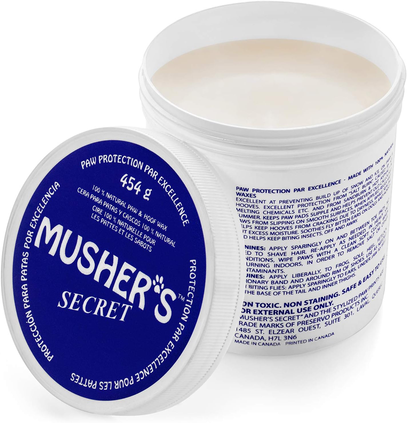 Musher's Secret Pet Paw Protection Wax 454 grams jar front view