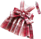 Clopon tiny puppy girl princess denim dress with pink ruffle skirt