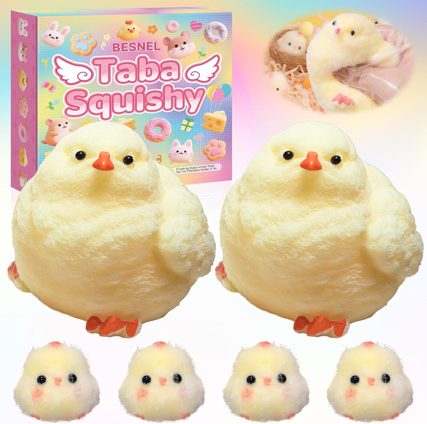 BESNEL Big Taba Squishy Fidget Toys front view showcasing six yellow handmade squeeze chicks