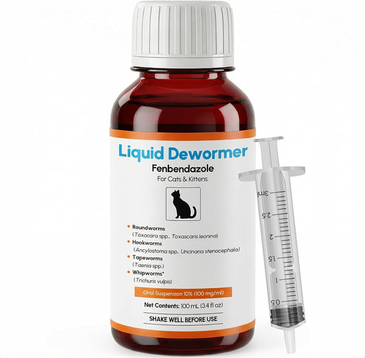 Morvequa Fenbendazole Liquid Dewormer for cats and kittens front view package bottle