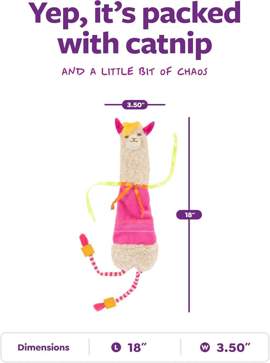 SmartyKat Leggy Llama catnip toy displaying long dangly legs