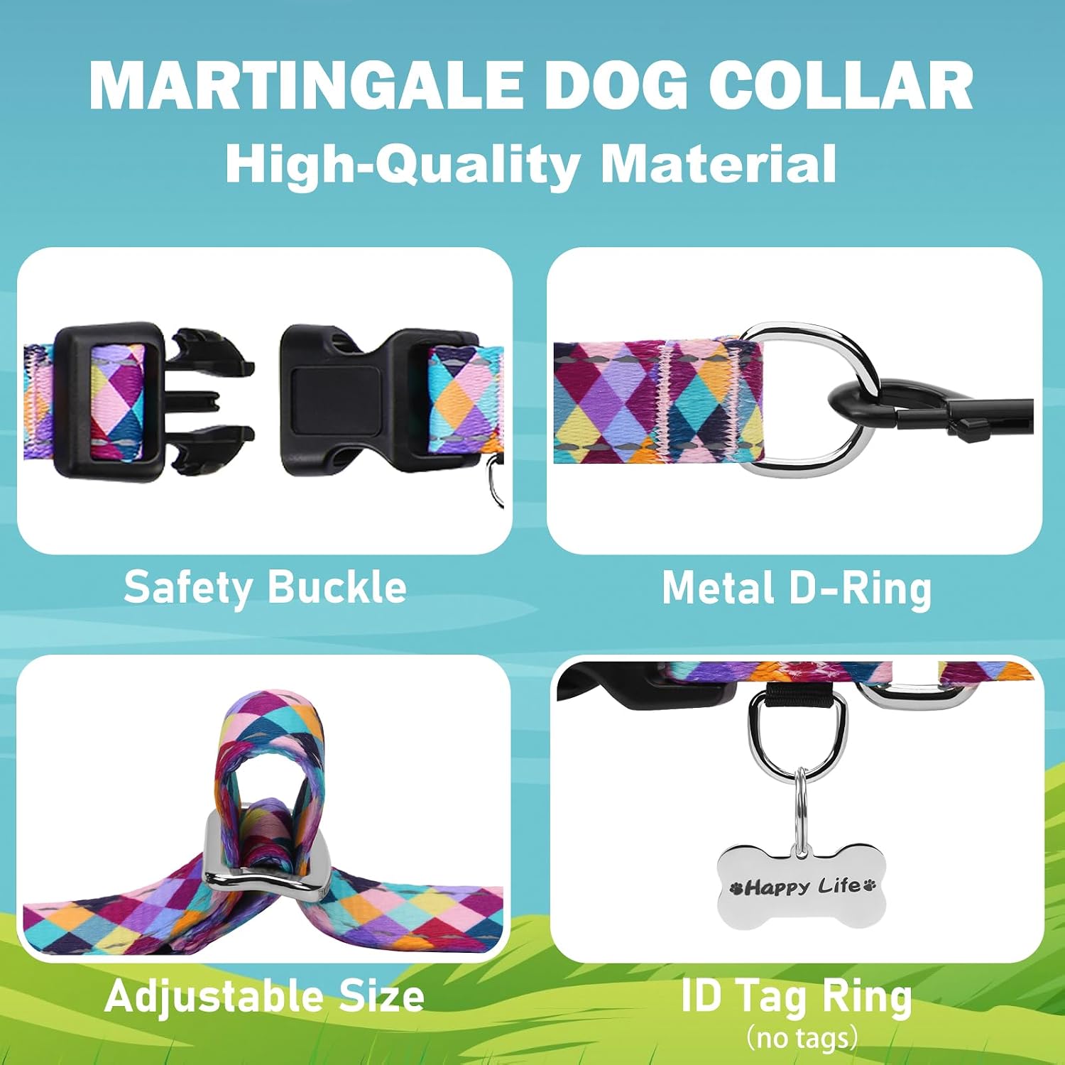 Fidohug colorful geometric pet collar D ring side view
