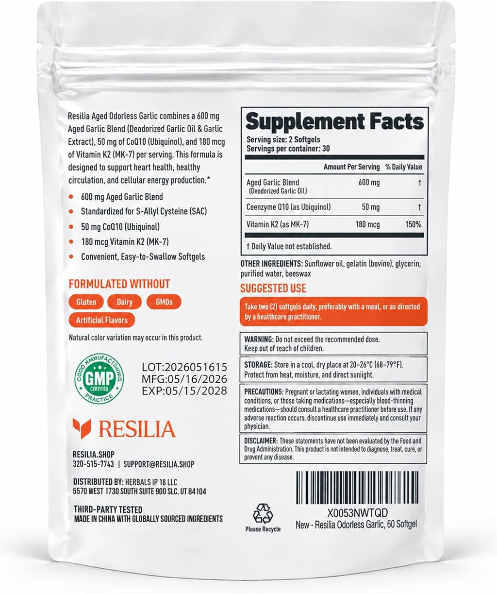 Resilia Odorless Aged Garlic Softgels (60 Count) - Image 2