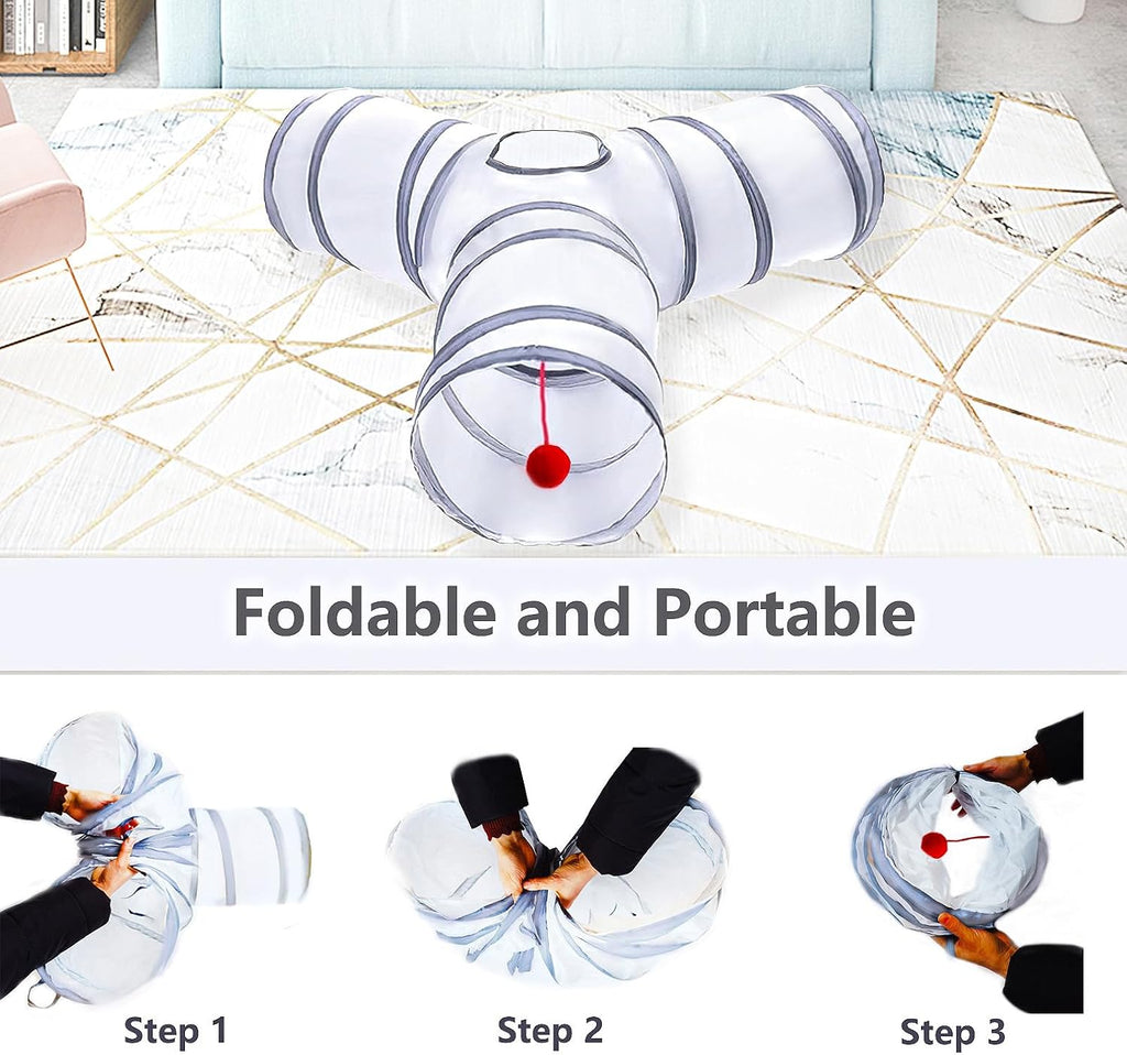 Interactive pet tube toy with hanging ball for indoor cats