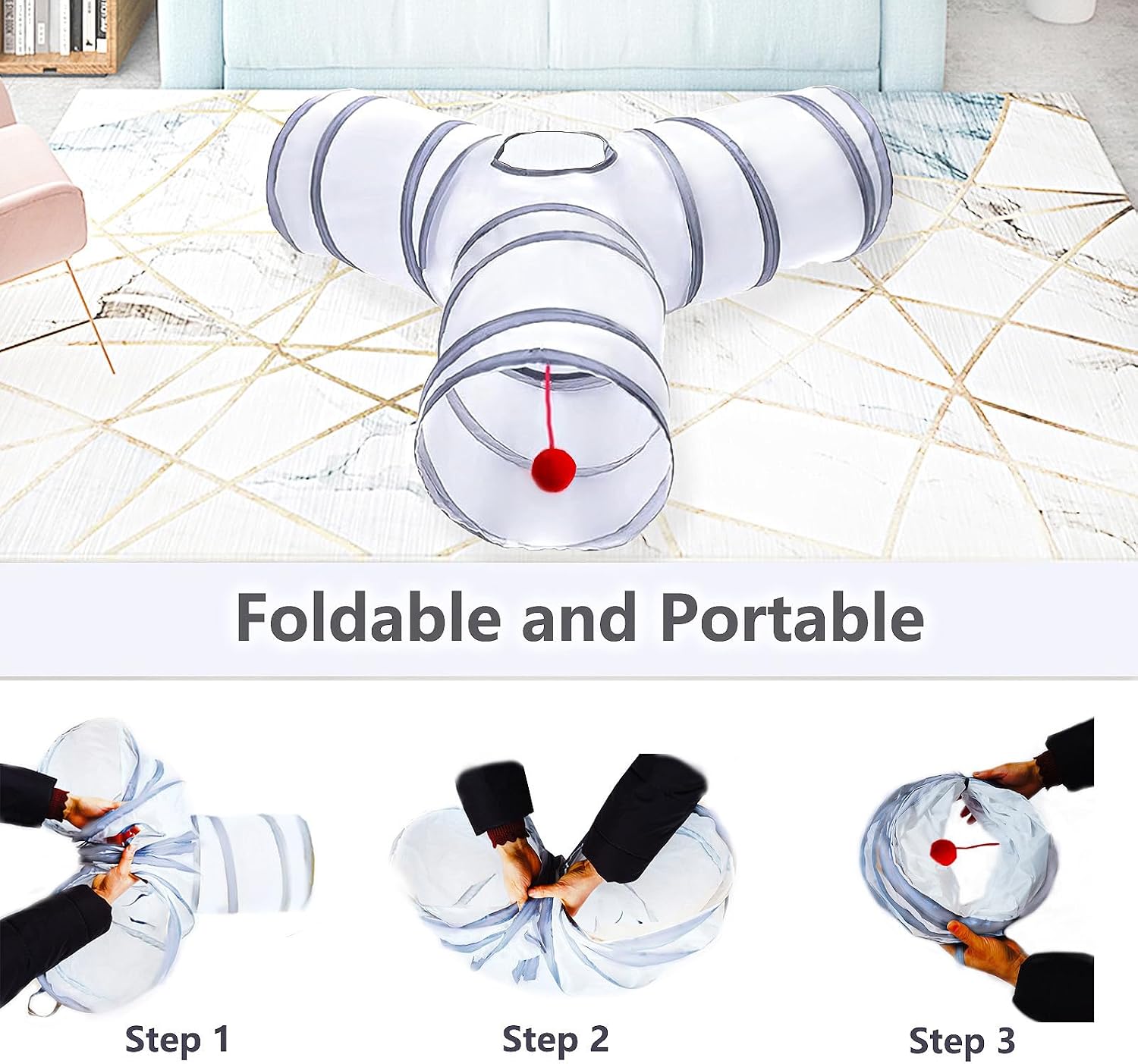 Interactive pet tube toy with hanging ball for indoor cats
