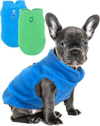 Fleece dog sweater showing the easy-to-wear elastic armholes and neck opening.
