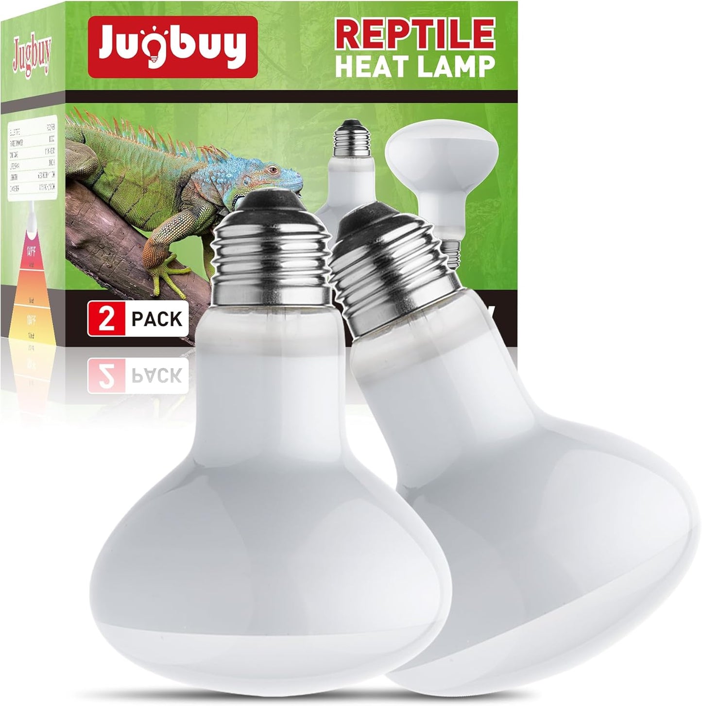 Jugbuy Reptile Heat Lamp Bulb front view showing the 100 Watt UVA basking light for terrariums.