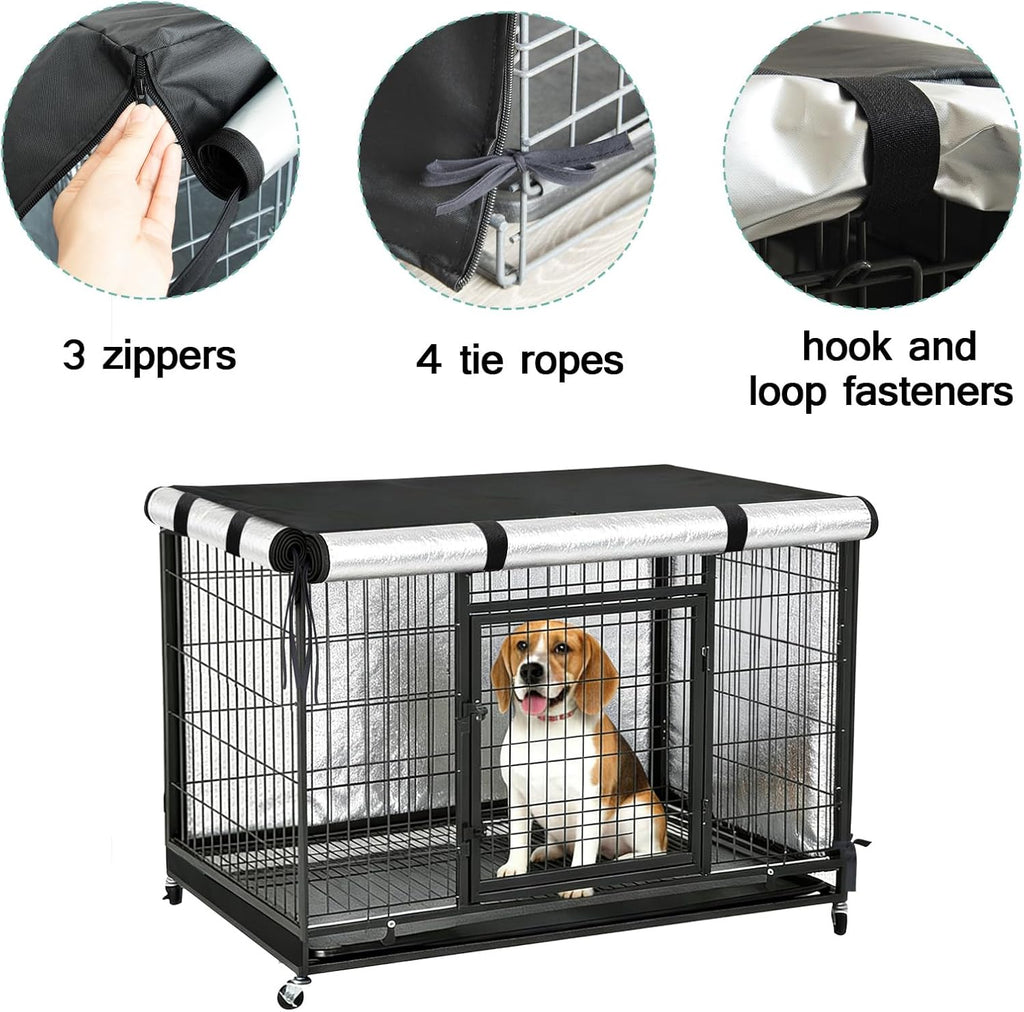 Luv4babe black dog crate cover with zipper panels open showing side access
