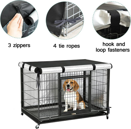 Luv4babe black dog crate cover with zipper panels open showing side access